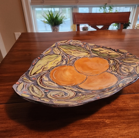 Handcrafted Ceramic Art Platter with Orange and Blue Design - Picture 3 of 12